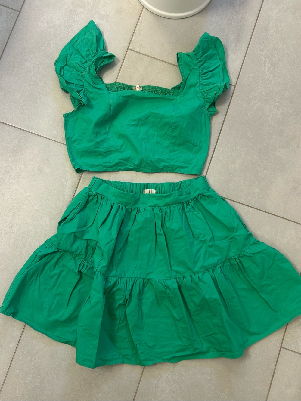 Kelly green skirt and crop top set